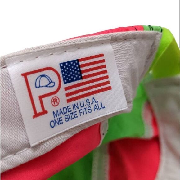 Bolle Sunglasses 5 Panel Neon Pink Green Adjustable Hat Cap USA Made Vintage 90s - Picture 5 of 5